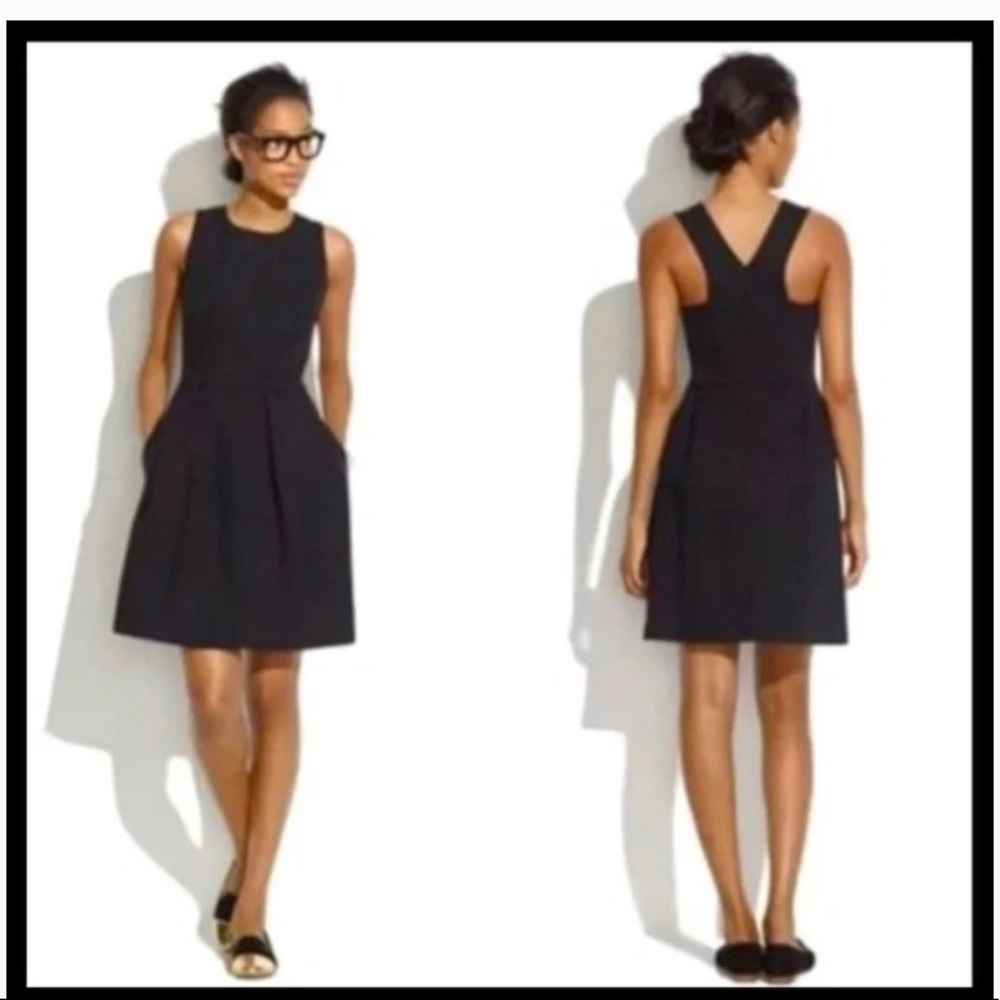 Madewell Black Box Pleat Skater Style Scuba Dress Sleeveless Back Zip